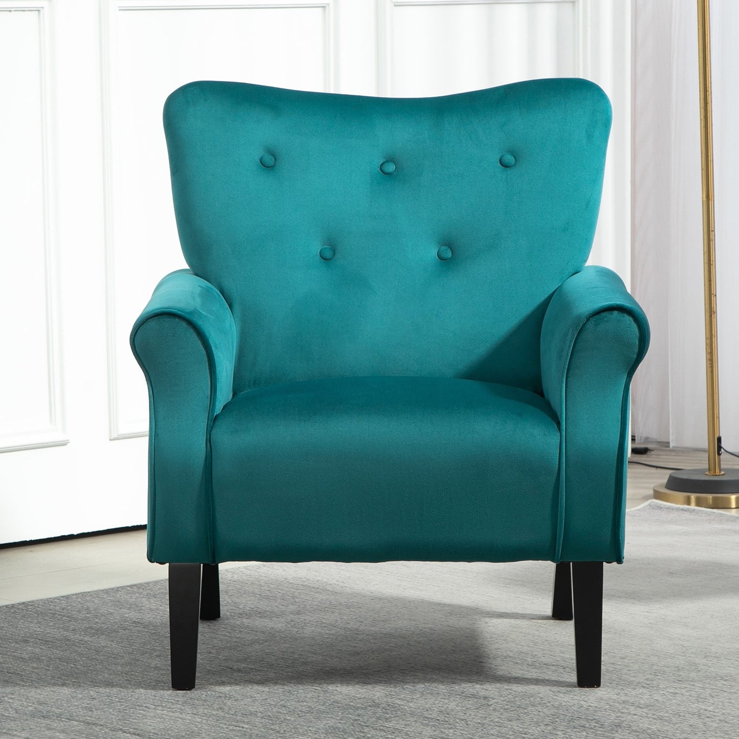 Mid-Century Modern Wingback Accent Chair, Upholstered Fabric Armchair With Sturdy Wood Legs, High-Back Padded Club Chair For Living Room Bedroom Office