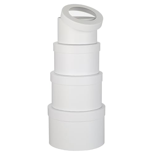 Flower Boxes for Arrangements Nesting Round Gift Boxes with Clear Lids White Round Boxes for Flowers Set of 4 Assorted Siz...