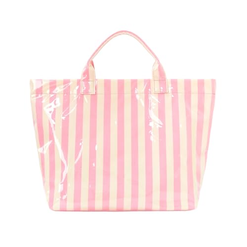 Hibilog Women’s Waterproof PVC Tote Bag for Women, Large Stripe Plastic Top Handle Oversize Hobo Bag for Travel Work Shopper