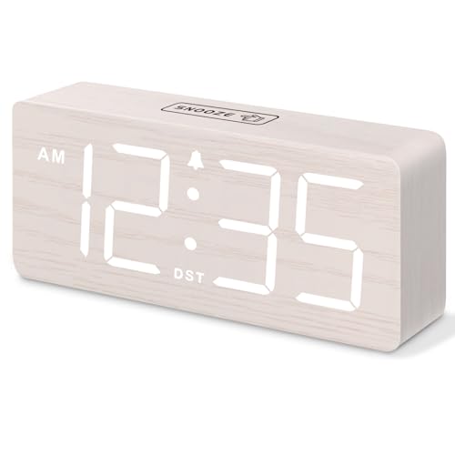 DreamSky Wooden Digital Alarm Clock for Bedroom - Desk Clock for Living Room with Large Numbers, Dimmer, Loud Alarm for He...