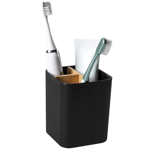 Bamboo Toothbrush Holder for Bathrooms, 3 Slots Toothbrush and Toothpaste Holder Bathroom Counter Organizer for Electric T...
