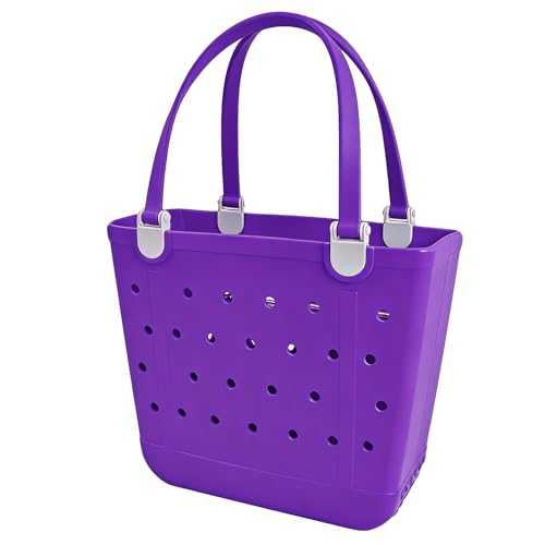 Juyeesm Medium Beach Bag, Waterproof Rubber Beach Bag, Washable Open Tote Bag Durable Tote Travel Bags for Outdoor Sport