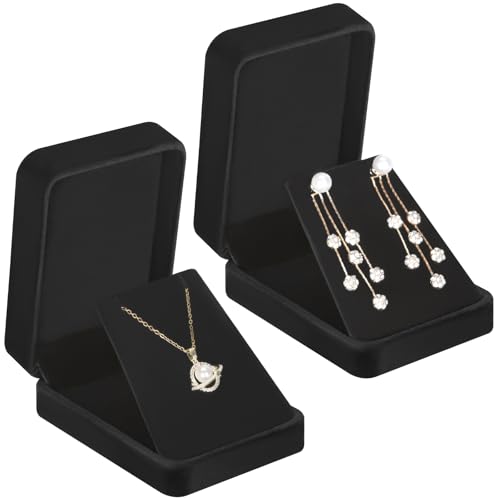 LETURE 2 Pieces Velvet Jewelry Gift Boxes for Necklace Pendant Earring Bracelet, Small Jewelry Storage Display Case for Ch...