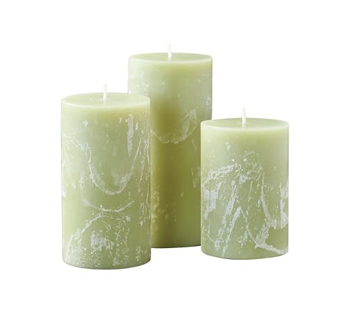 Becky Home Green Scented Pillar Candles Set of 3, 3x4, 3x5, 3x6 Green Candles, Sage Pilar Scented Candle, Ideal as Weddin...