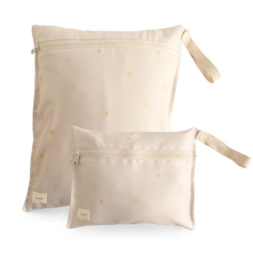 mushie Water Resistant Wet Bags | Large & Small Reusable Storage Bag for Baby Items and Travel | Zippered Pockets with Han...