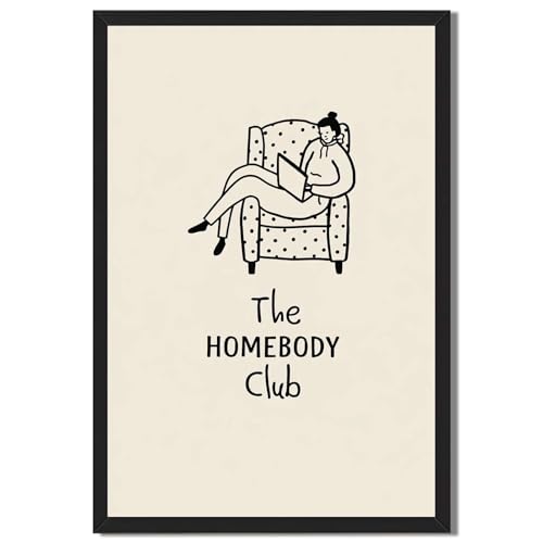 Framed The Homebody Club Poster Canvas Print Art Minimalist Aesthetic Wall Art Pictures Wall Decor Cute Whimsical Home Dec...