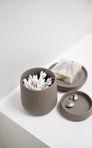 Zone Denmark Nova One Ceramic Storage Box with Lid for Bathroom Utensils Such as Cotton Pads & Cotton Buds Diameter 3.3", ...
