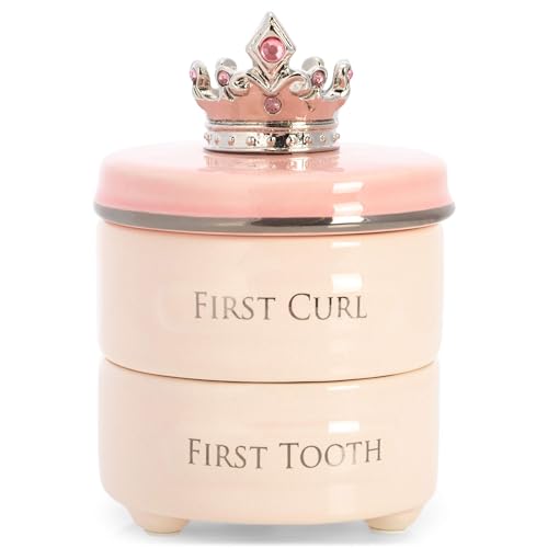 DEMDACO First Tooth and Curl Pink Ceramic Stoneware Children's Stackable Keepsake Box