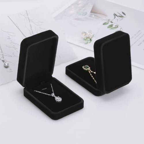 KUKUVR 2 Pieces Classic Velvet Necklace Pendant Box for Jewelry Gift, Small Jewellry Storage Display Case for Wedding Enga...