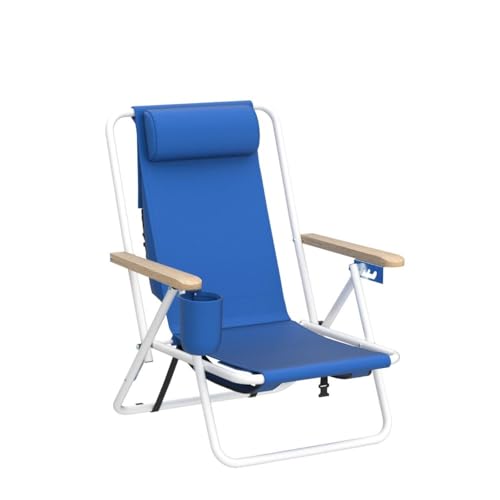 Outvita Folding Beach Chair Adjustable Headrest w/4 Flexible Tilt Angle, Cup Holder Portable High Strength Cleanable Fabri...