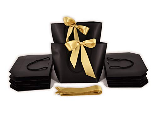 HUAPRINT Gift Bags with Handles,7.48×3.54×7.9 inches,Party Favor Bags with Bow Ribbon,12Pcs Black Paper Bags for Birthday ...
