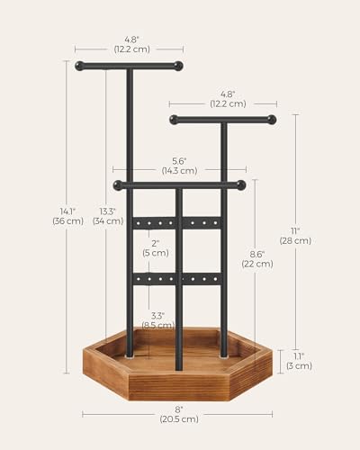 SONGMICS Jewelry Holder, Jewelry Organizer, 3 Tiers and 1 Tray, Jewelry Display Stand with Metal Frame, Necklace Earring B...
