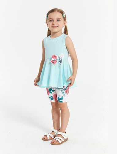 PATPAT Girls Summer 2 Piece Outfits 4-12Y Butterfly Bow Sleeveless Tunic Tops and Floral Print Shorts Cute Clothes