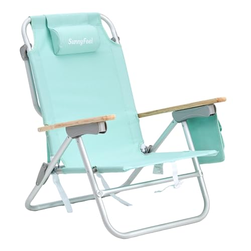 SUNNYFEEL Low Back Folding Beach Chair, Aluminum Heavy Duty Beach Chair with 5-Position, Portable Camping Chair for Adults...