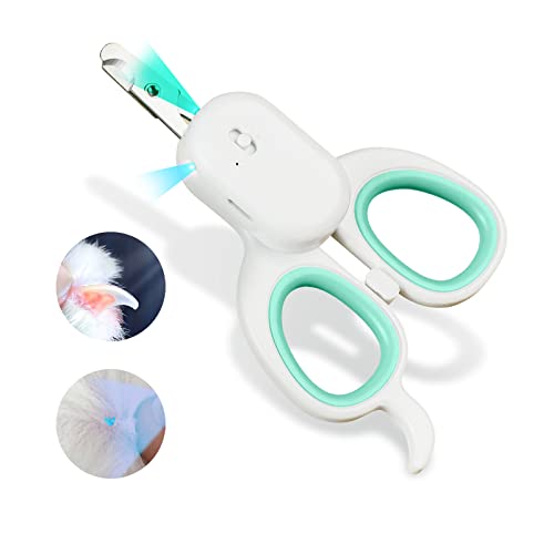 PAKEWAY Pet Nail Clipper with LED & -U-V Light, Cat Claw Trimmer with Ultra Bright LED Light for Nail Bloodline to Avoid O...