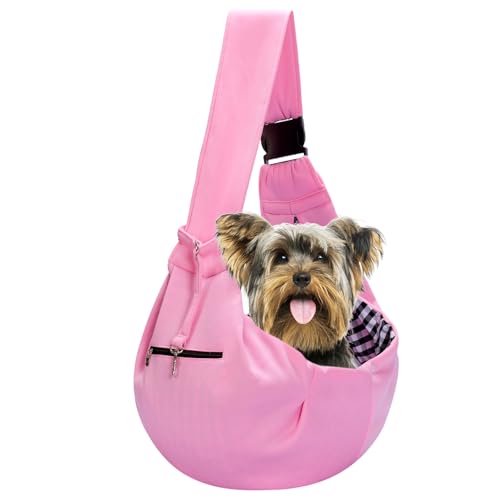 Adjustable Dog Carrier Sling - Hand-Free Dog Carriers for Small Dogs and Cats, Puppy Sling Carrier with Zipper Purse Pocke...