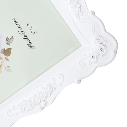 Coshar Rose Flower Design Picture Frame Vintage Photo Frame 5 x 7 Inch Antique Picture Frame Glass for Tabletop Wall Displ...