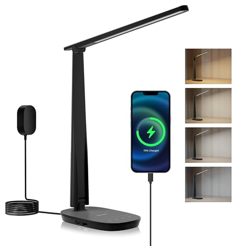 Honeywell HWT-H2 LED Desk Lamp, CRI94 Full Spectrum Eye-Caring Table Light, Foldable Dimmable 4 Color Modes with USB A+C C...