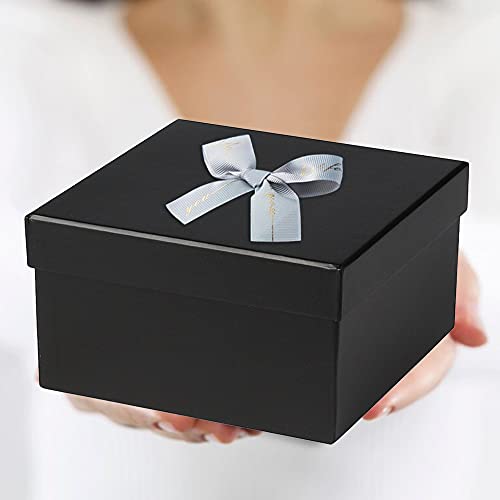 Briful Square Gift Boxes with Lids Set of 4 Black Gift Box Assorted Sizes Nesting Gift Boxes for Presents Birthday Bridesm...