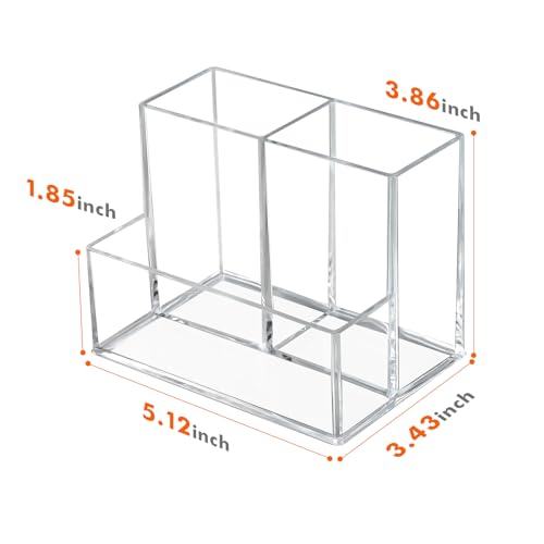 Banafich Pen Holder for Desk, Clear Acrylic Pencil Holder for Desk, Marker Holder with 3 Compartments, Pencil Organizer fo...