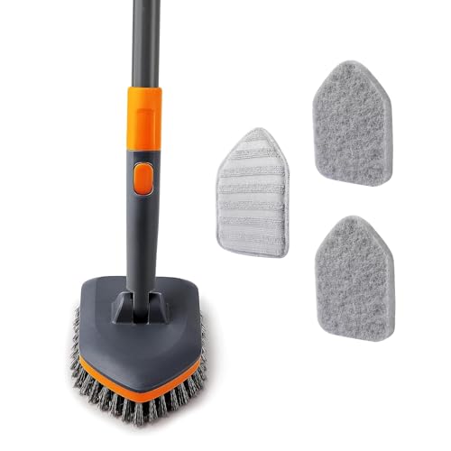 CLEANHOME Tile Tub Scrubber Brush with 3 Different Function Cleaning Heads and 56" Extendable Long Handle-No Scratch Showe...