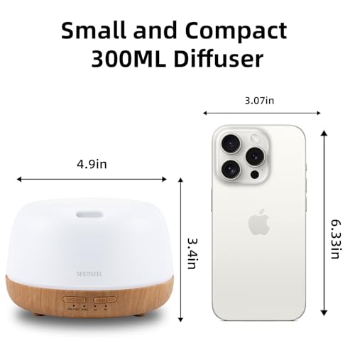 SEEDSEEL 300ML Essential Oil Diffuser with 7-Color LED Lights and Remote Control, Modern Minimalist Design, High-Efficienc...