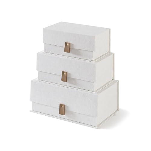 Soul & Lane Decorative Cardboard Storage Boxes with Lids - Set of 3, Memory Boxes for Keepsakes, Stacking Decorative Photo...