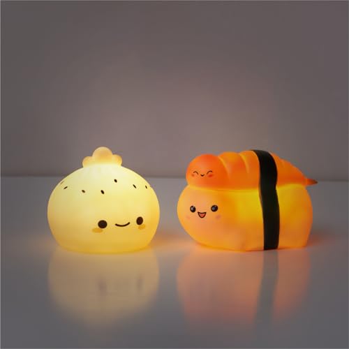 Urban Lifestyle Figural Food Squish LED Mood Lamp, 2 Pack with Dumpling and Sushi, 3.8 inches Tall