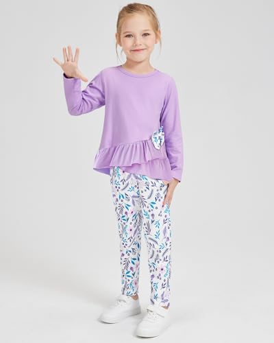SOLOYEE Toddler Girl Clothes 18M-8T Girls Fall Winter Outfit, Long Sleeve Ruffle Bowknot Top + Floral Pants 2Pcs Clothing Set