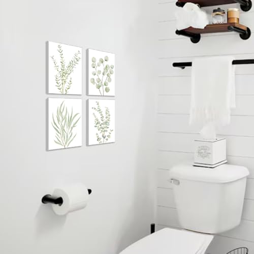 Erctoo Botanical Plant Canvas Wall Art, Framed Boho Wall Decor for Bathroom, Minimalist Aesthetic Bedroom Wall Art, Sage G...