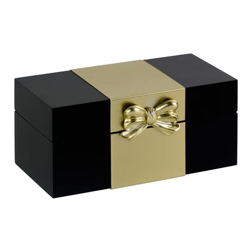 Synovana Wooden Keepsake Box - Black & Gold Boxes with Bow Accent, Decorative Storage Gift Box for Jewelry Love Letters Ph...