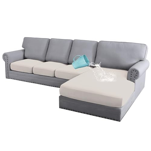 H.VERSAILTEX 100% Waterproof Seat Cushion Covers Sectional Couch Covers 4 Pieces Sofa Cushion Covers L Shape Cushion Chais...