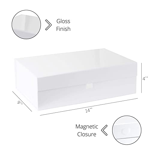 Purple Q Crafts White Hard Gift Box With Magnetic Closure Lid 14" x 9" x 4" Rectangle Favor Boxes With White Glossy Finish...