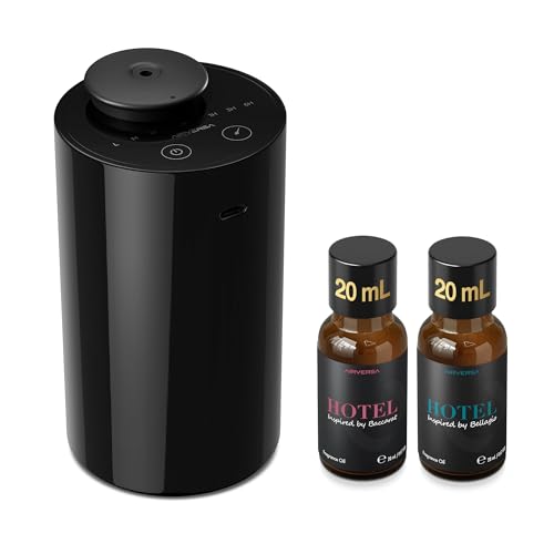 Airversa Waterless Essential Oil Diffuser Starter Kit with 2x20mL Hotel Fragrance Oils for Car Home Office, Cordless Batte...
