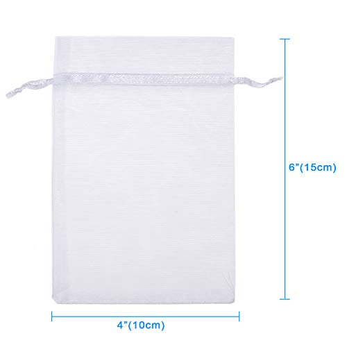 WenTao 100PCS 4x6 (10x15cm) White Sheer Organza Bags for Wedding Favor With Drawstring, Premium Jewelry Pouches Party for ...
