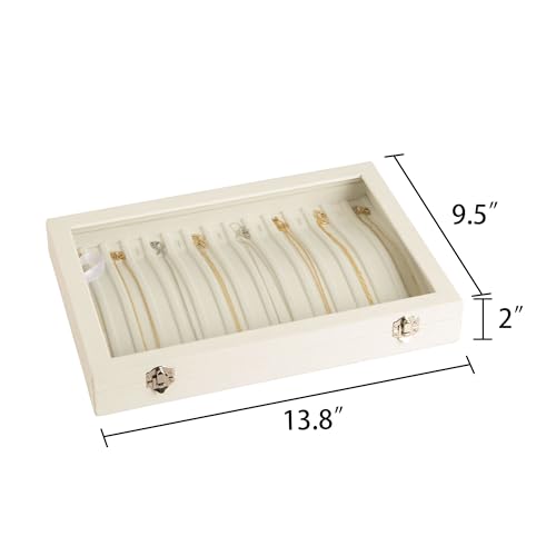 Frebeauty 15 Hooks Necklace Tray Velvet Neckalce Organizer with Clear Lid Lockable Necklace Holder Box Jewelry Organizer f...
