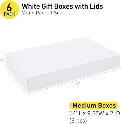 SUNCOLOR 6 Pack 14" Medium White Gift Boxes With Lids For Clothes Presents