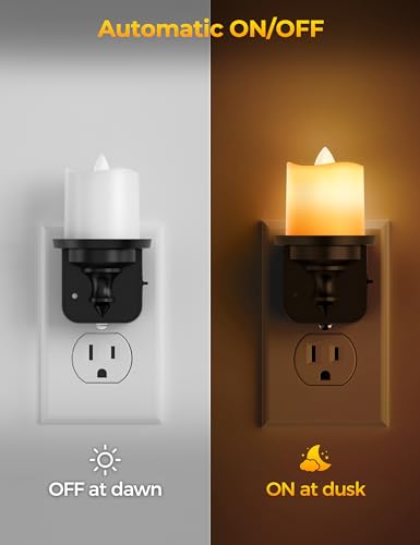 Briignite Flameless Candle Night Lights, Amber Plug-in 2 Pack, LED Candle with Light Sensor, 0-100LM Dimmable, Kids Hallwa...