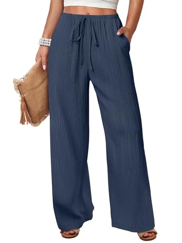 ANRABESS Women's Wide Leg Beach Pants Elastic Waist Lightweight Casual Flowy Palazzo Lounge Trousers with Pockets