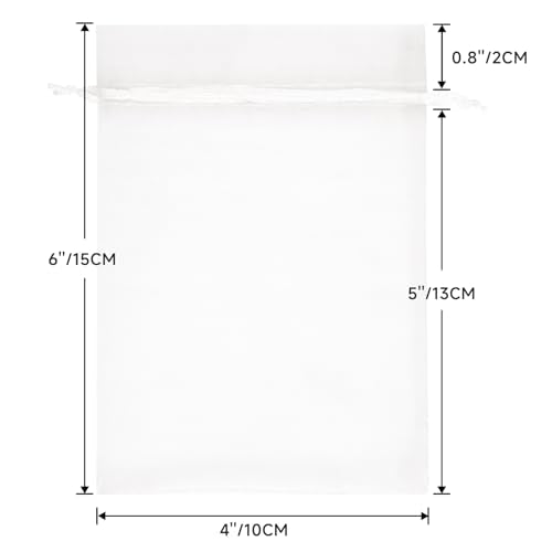 G2PLUS 100PCS White Organza Bags, 4x6 in Sheer Mesh Drawstring Gift Bags, Jewelry Pouches Candy Bag for Wedding Favors, Ch...