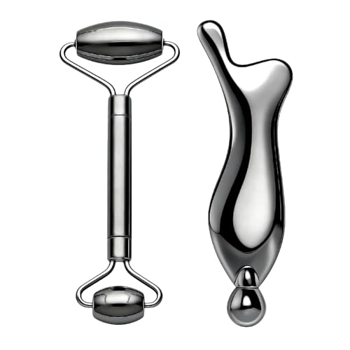 303 Stainless Steel Face Roller Set with Metal Gua Sha Facial Tool– Face Massager Tool for Lymphatic Drainage & Sculpting,...