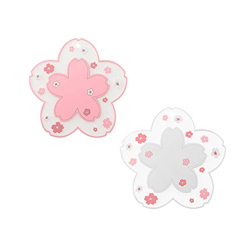 Sakura Coffee Cup Mat Kawaii Coaster 2PCS Cute Cherry Blossom PVC Home Tea Mug Pink Flower Pattern Anti-Skid Pot Bowl Pad ...