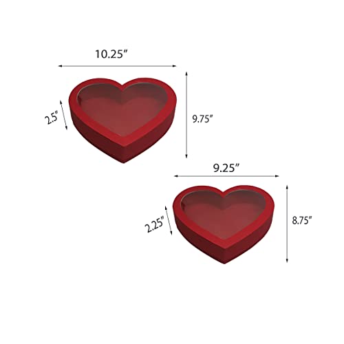 Manoczy 10" Cardboard Heart Shaped Mache Flowers Packaging Strawberries Sweets Gift Box with Clear Lid Set of 2(L/M) (Red,...