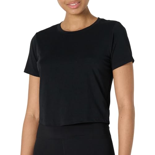 Amazon Essentials Women's Active Soft Cotton Crewneck Short Sleeve Yoga Workout Lightweight Cropped T-Shirt