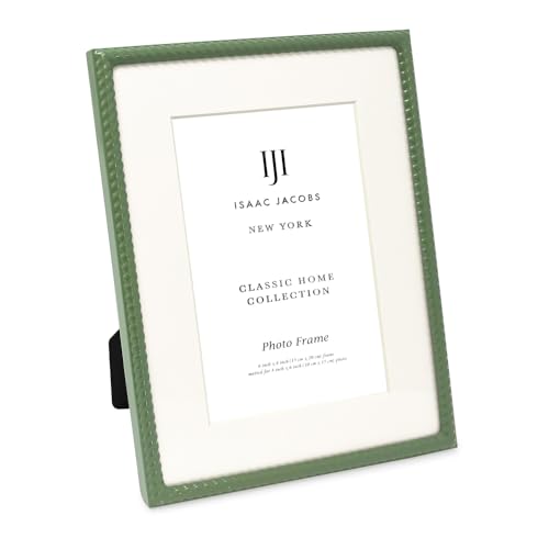 Isaac Jacobs 6x8 (Matted 4x6) Green Metal Rope Border Picture Frame, Horizontal & Vertical for Tabletop and Wall Display, ...