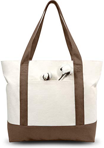 TOPDesign 1-Pack Canvas Tote Bag with an External Pocket, Reusable Grocery Shopping Bag, Top Zipper Closure, Daily Essenti...