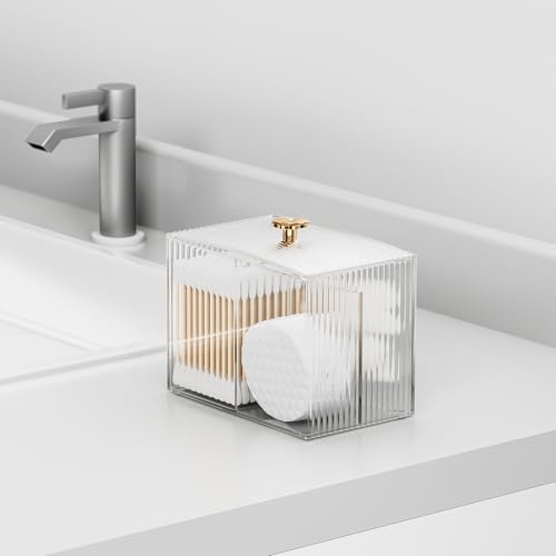 Oasiteege Q Tip Holder for Bathroom with 3 Compartments, Cute Clear Plastic Bathroom Container Jars Canister Dispenser wit...