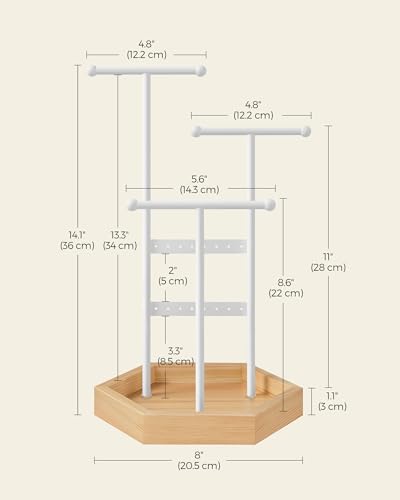 SONGMICS Jewelry Holder, Jewelry Organizer, 3 Tiers and 1 Tray, Jewelry Display Stand with Metal Frame, Necklace Earring B...