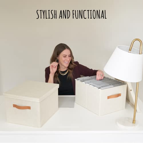 ZICOTO Decorative File Organizer Box Set of 2 - Collapsible Linen Filing Cabinets w/Handles Are Perfect to Store all Your ...