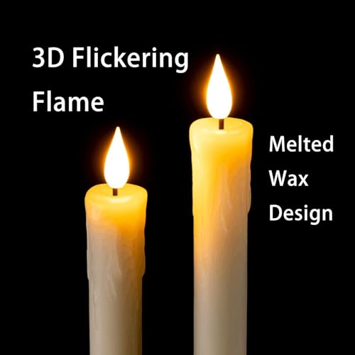 Homemory Real Wax LED Flameless Taper Candles with Remote Timer, 9.6 Inches Ivory Fake Candlesticks, Dripless Battery Oper...